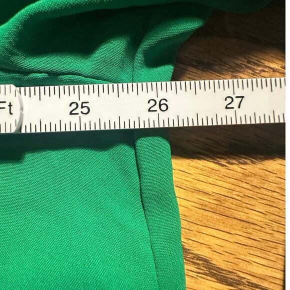 Green 2XL Classic Three Quarter Ruffle Cuff Sleeve Keyhole Pleated Back Blouse - Picture 5 of 6